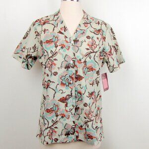 Vintage Camp Shirt Blouse 12 Sears Fashion Place Floral Button Front Deadstock